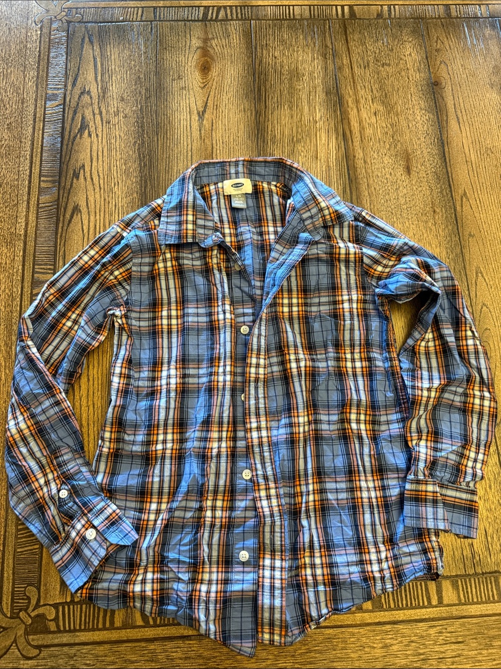 Old Navy Blue and Orange Plaid Button-Down Shirt